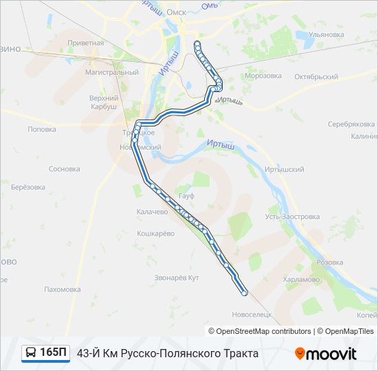 Автобус 165П: карта маршрута