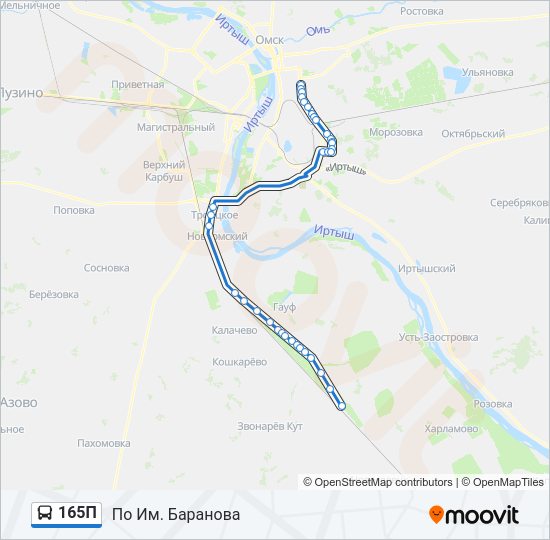 Автобус 165П: карта маршрута