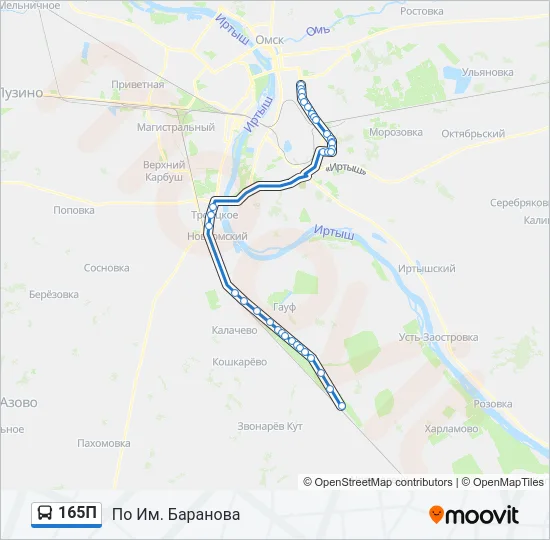 Автобус 165П: карта маршрута