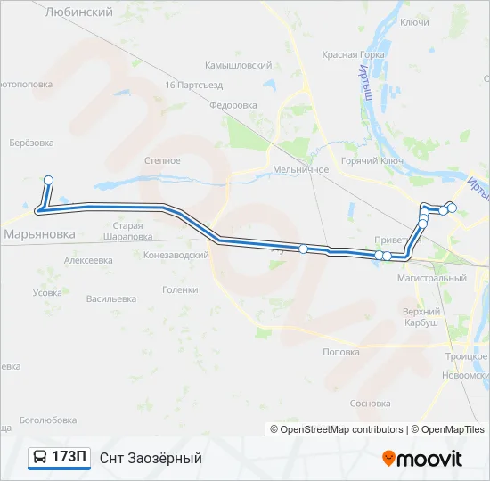 Автобус 173П: карта маршрута