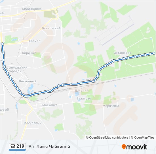 Автобус 219: карта маршрута