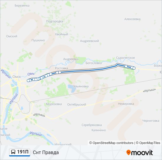 Автобус 191П: карта маршрута