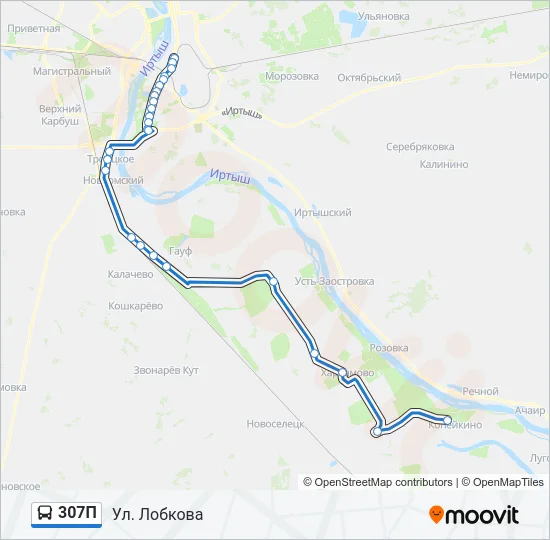 Автобус 307П: карта маршрута