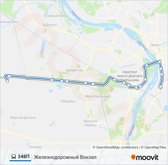 Автобус 348П: карта маршрута