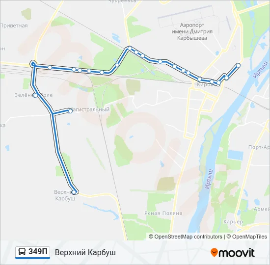 Автобус 349П: карта маршрута