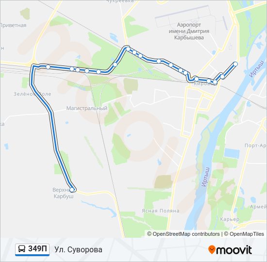 Автобус 349П: карта маршрута