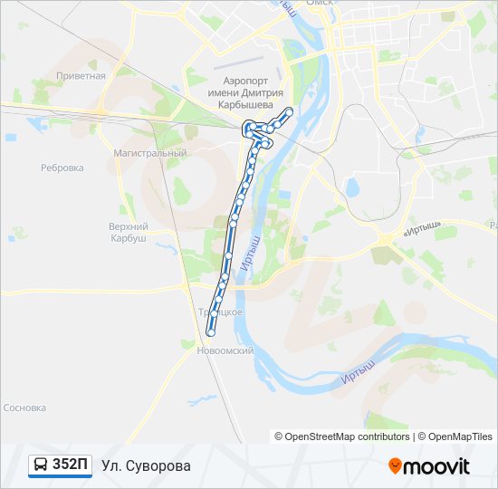 Автобус 352П: карта маршрута
