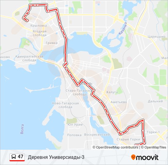 Маршрут автобуса 47 на карте Самары