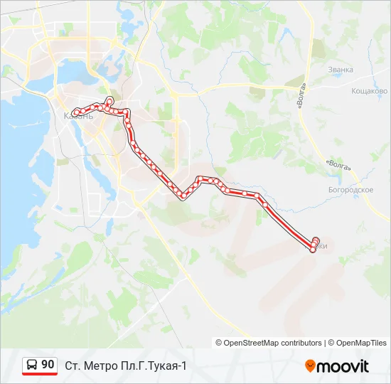 Автобус 90: карта маршрута