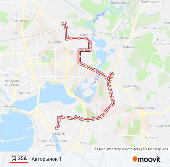 35а автобус в Казани - маршрут на карте c остановками.