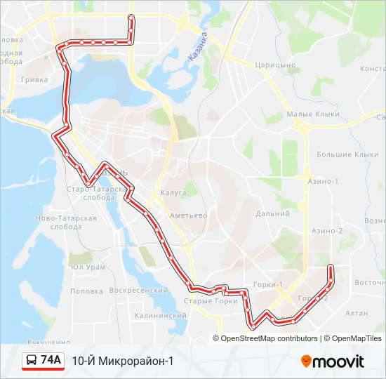 Автобус 74А: карта маршрута