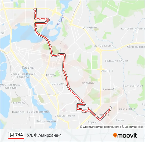 Автобус 74А: карта маршрута