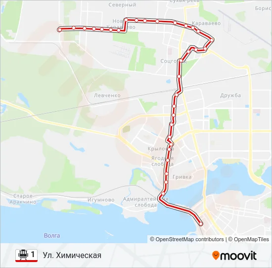 Трамвай 1: карта маршрута