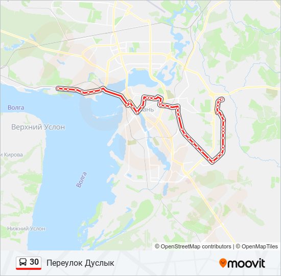 Расписание автобуса Казани № 30: Переулок Дуслык - Посёлок Лагерная