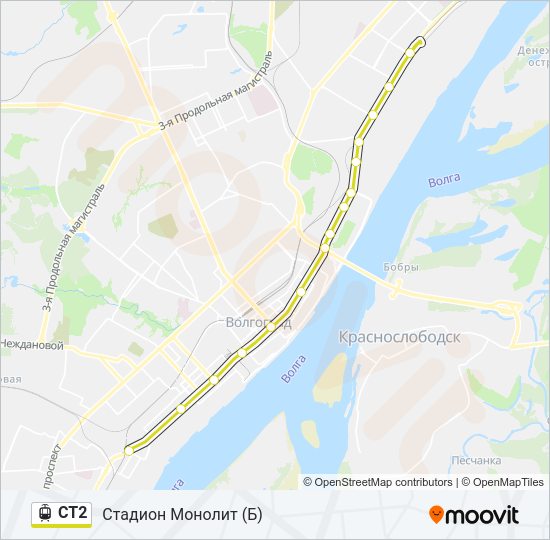 Трамвай СТ2: карта маршрута