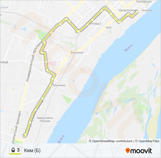 Трамвай 3: карта маршрута