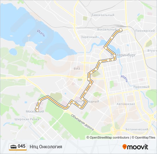 Маршрут автобуса 45 со всеми остановками