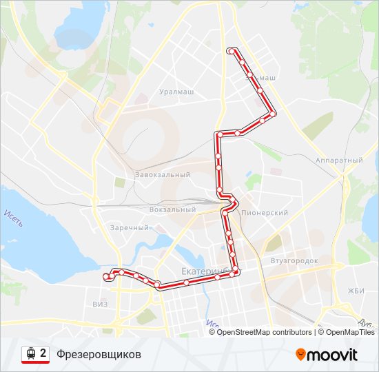 Трамвай 2: карта маршрута