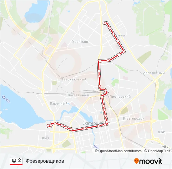 Трамвай 2: карта маршрута