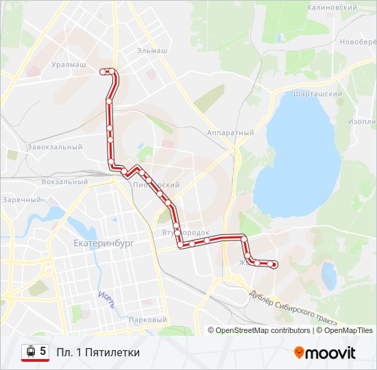 Трамвай 5: карта маршрута