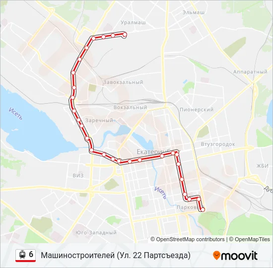 Трамвай 6: карта маршрута