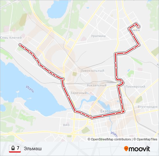 Трамвай 7: карта маршрута