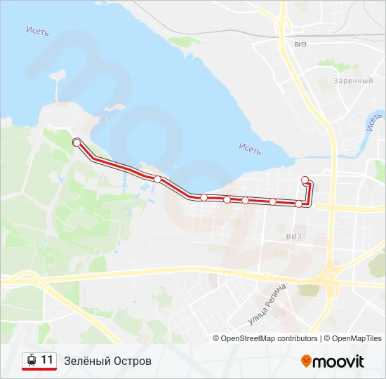 Трамвай 11: карта маршрута