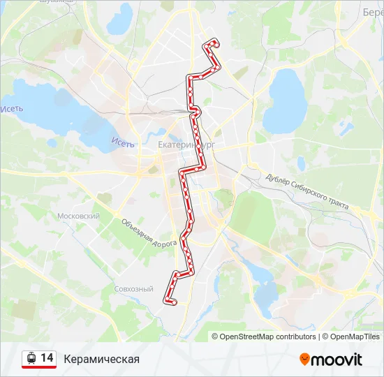 Трамвай 14: карта маршрута