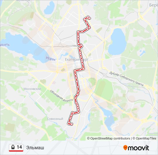 Трамвай 14: карта маршрута