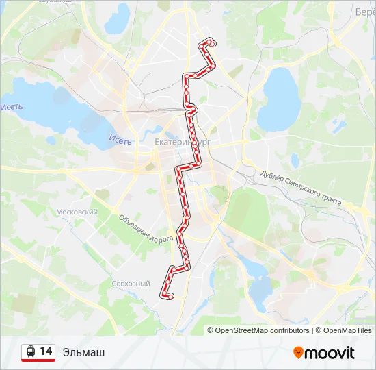 Трамвай 14: карта маршрута