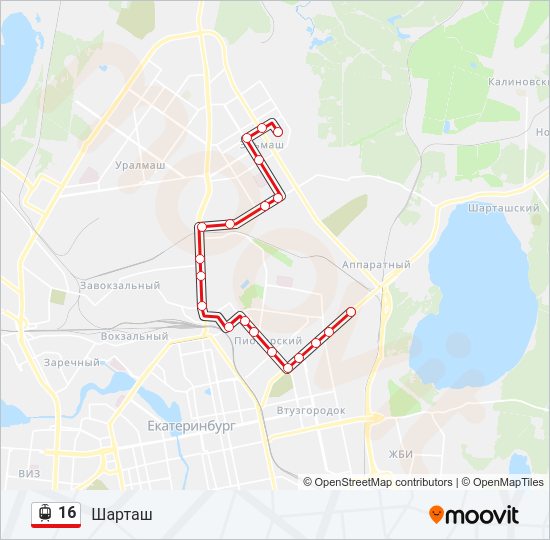 Трамвай 16: карта маршрута