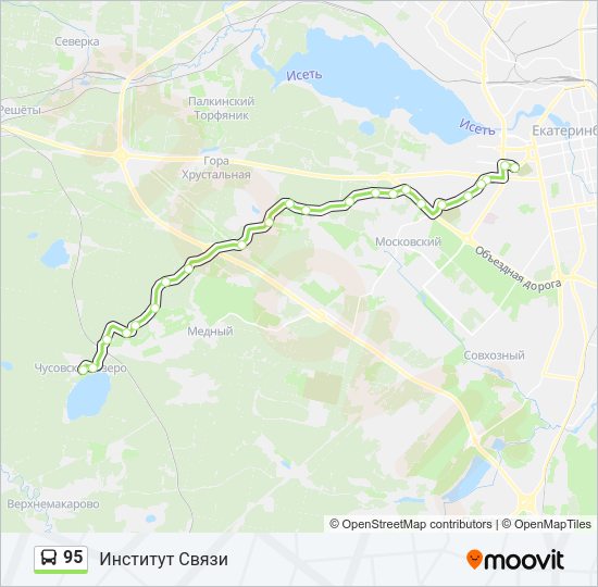 Маршрут автобуса 95 на карте Екатеринбурга