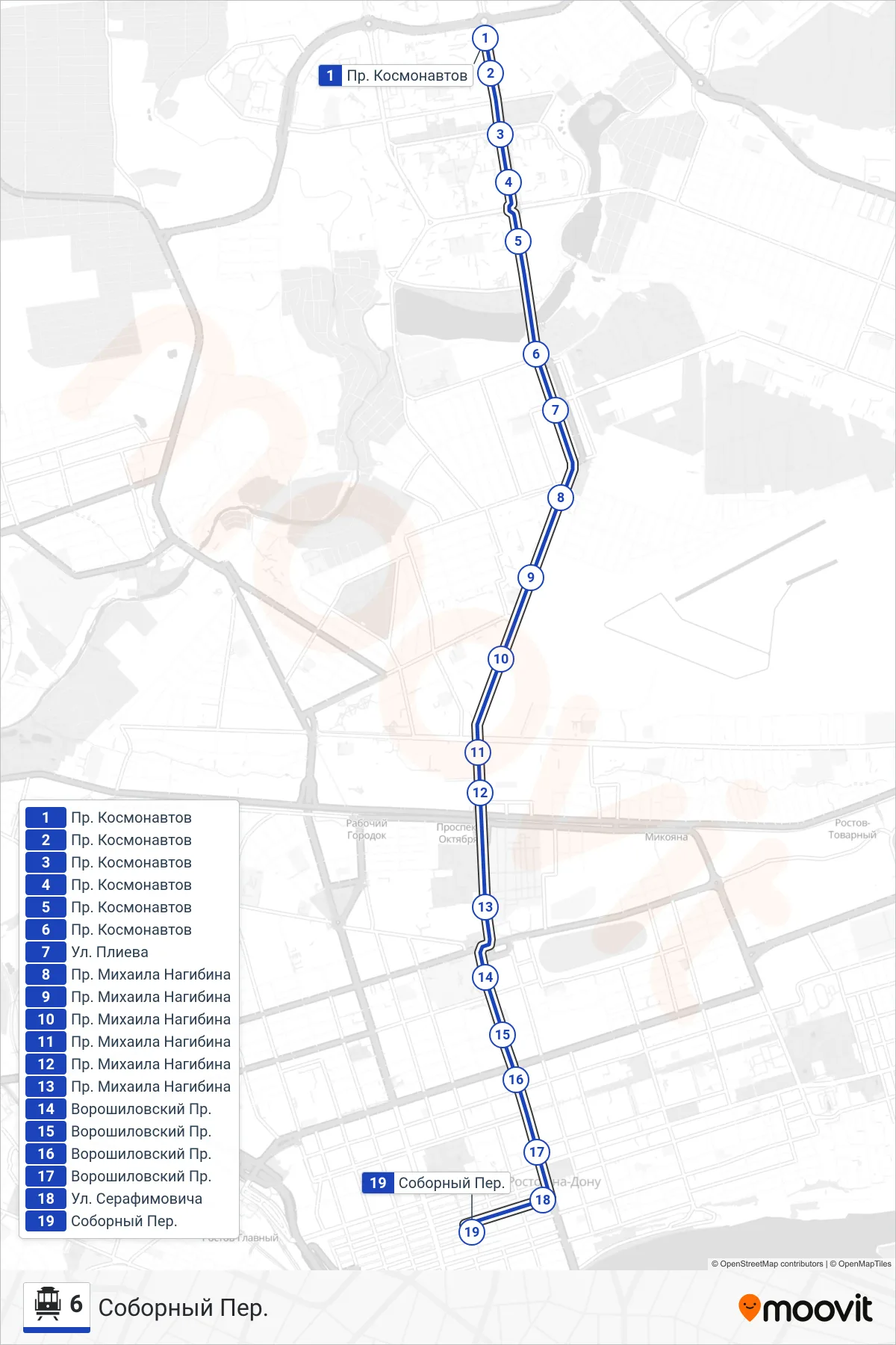 6 cable car Line (Cathedral Lane) route and stops on a map