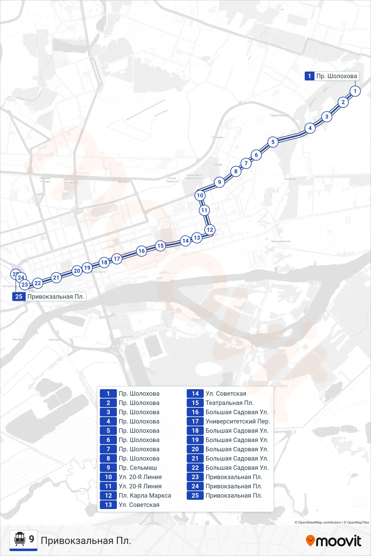 9 cable car Line (Station Square) route and stops on a map