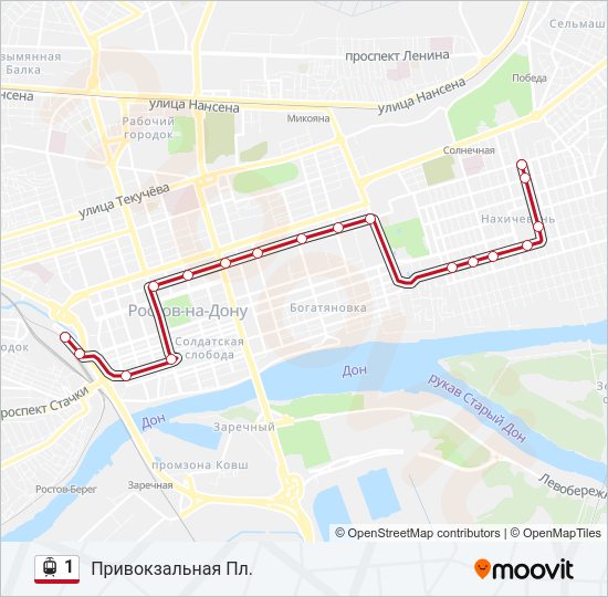 Трамвай 1: карта маршрута
