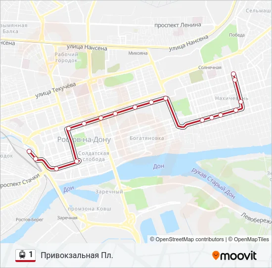 Трамвай 1: карта маршрута