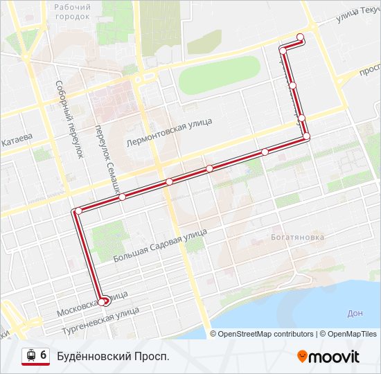 Трамвай 6: карта маршрута