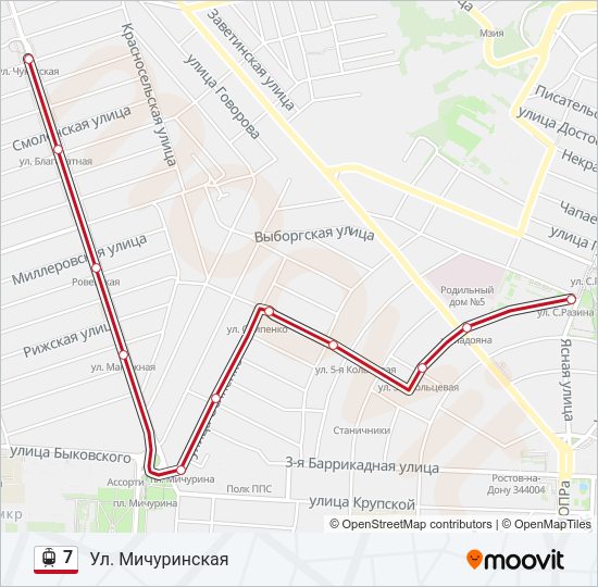 Трамвай 7: карта маршрута