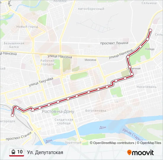Трамвай 10: карта маршрута