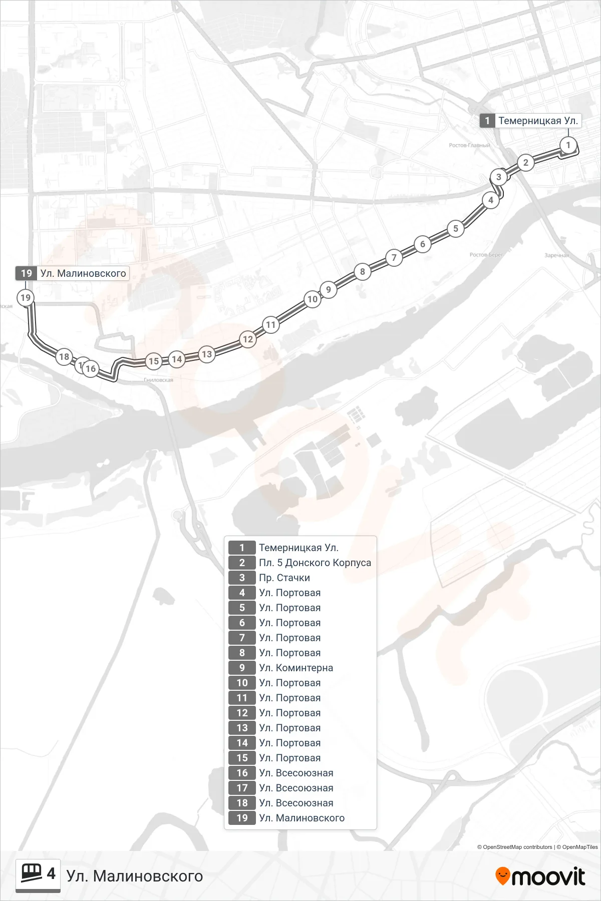 4 funicular Line (Malinovsky Street) route and stops on a map