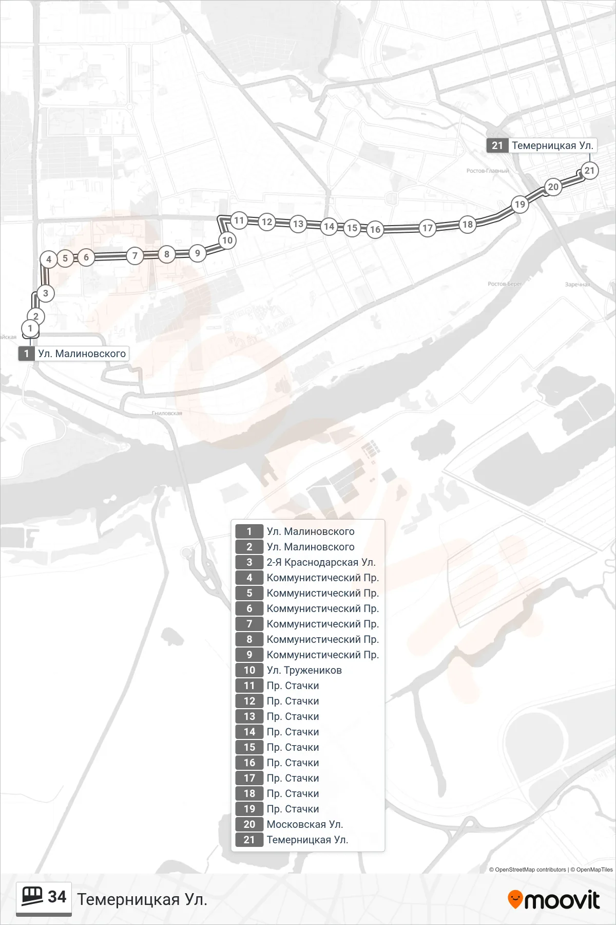 34 shuttle Line (Temernitskaya St) route and stops on a map