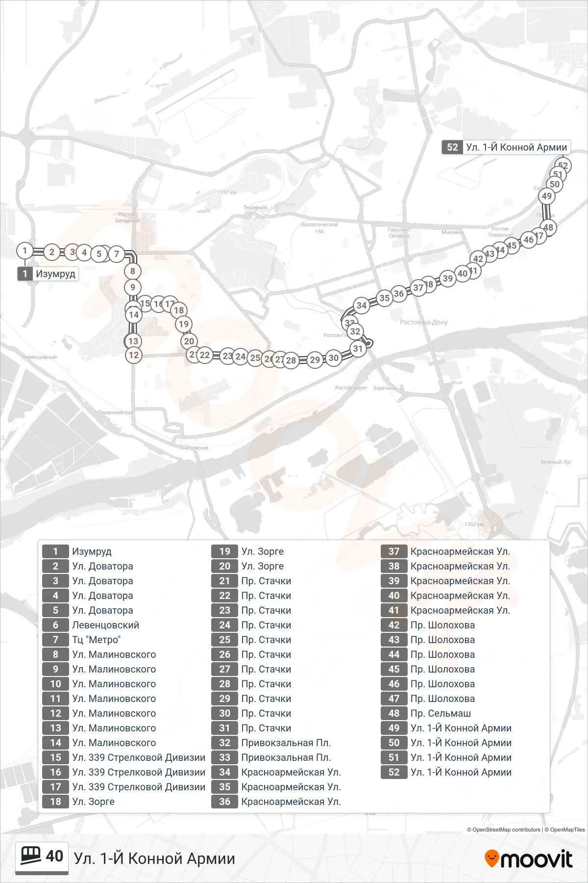 40 funicular Line (1st Cavalry Army St.) route and stops on a map