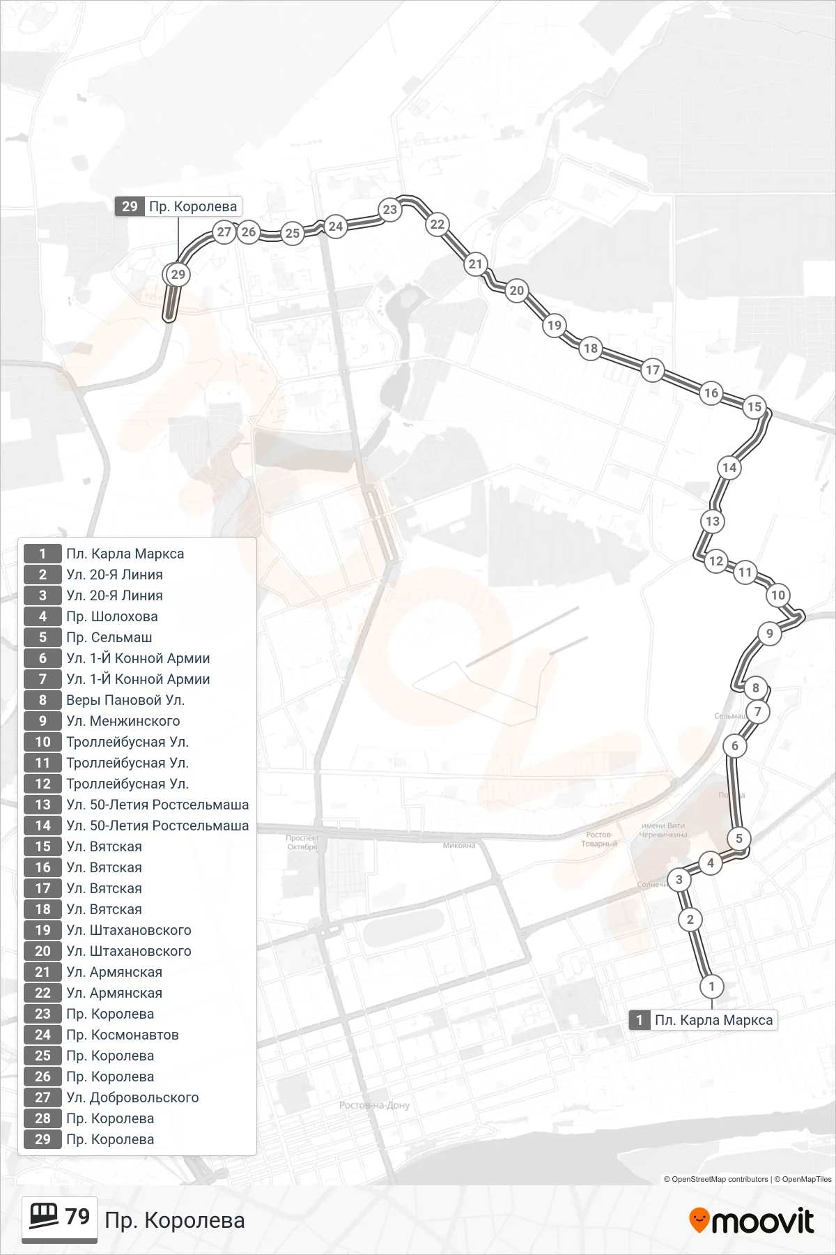79 funicular Line (Korolev Avenue) route and stops on a map