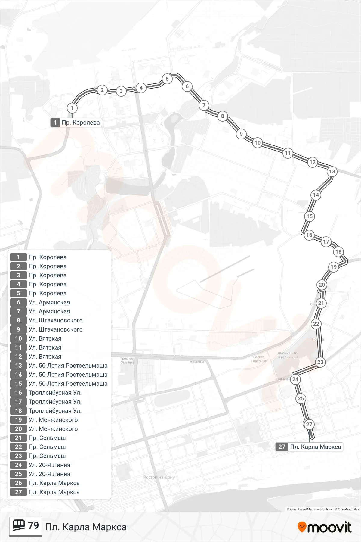 79 shuttle Line (Karl Marx Square) route and stops on a map