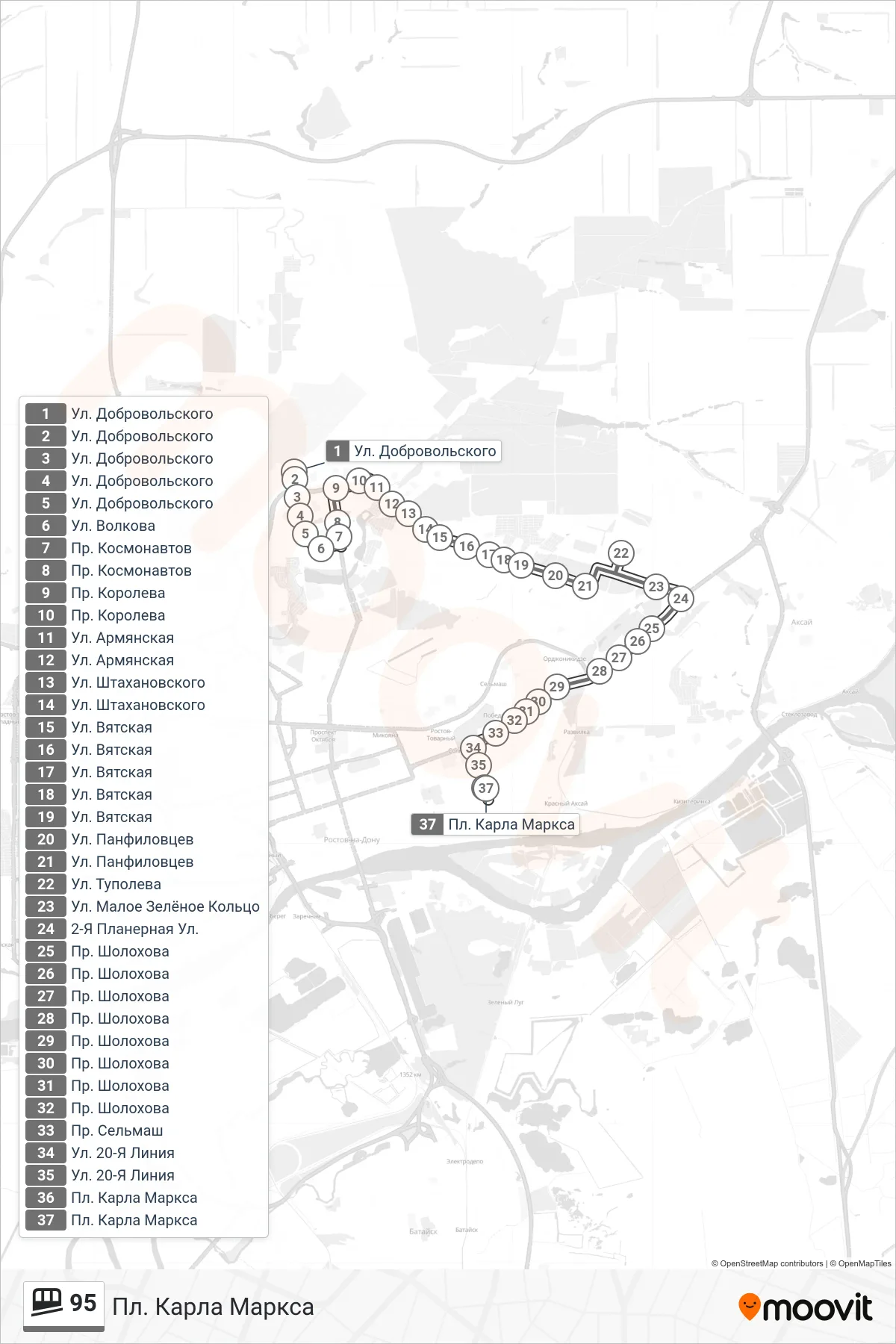 95 funicular Line (Karl Marx Square) route and stops on a map