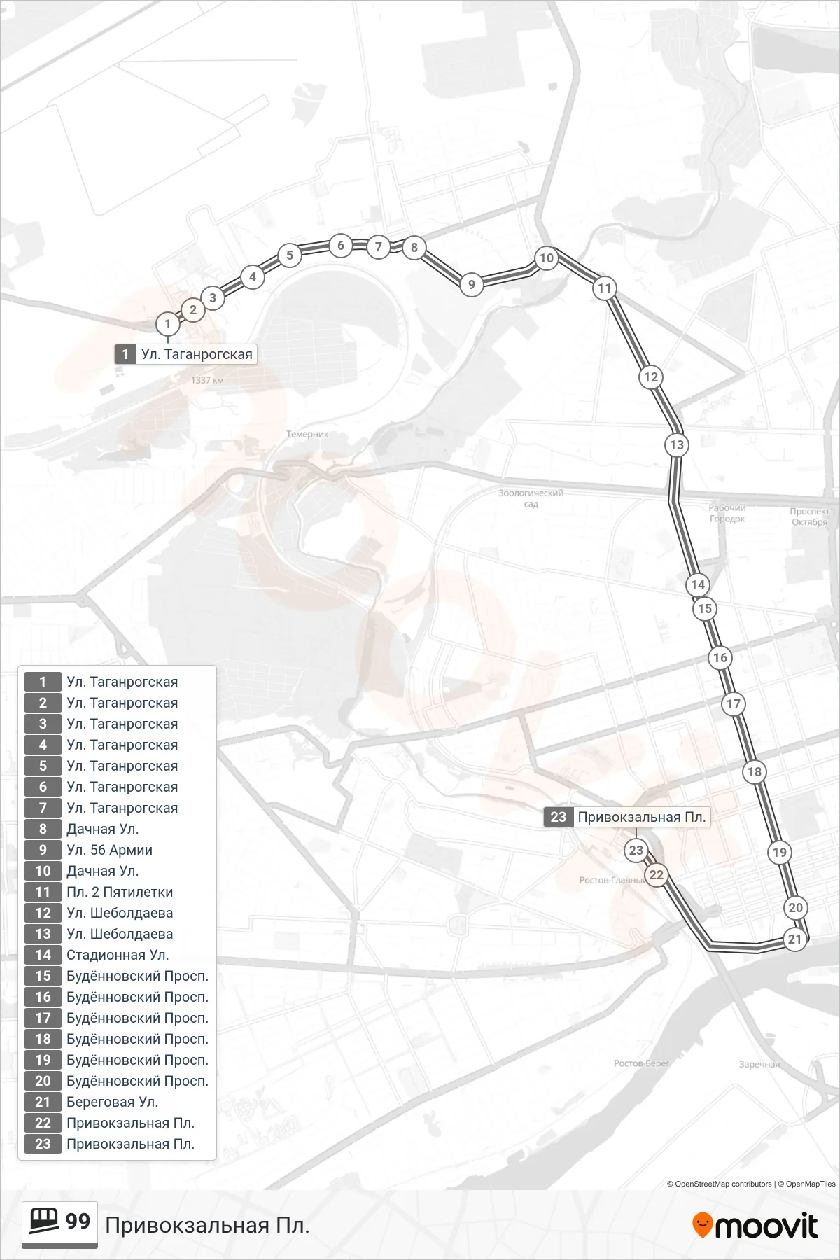 99 funicular Line (Station Square) route and stops on a map