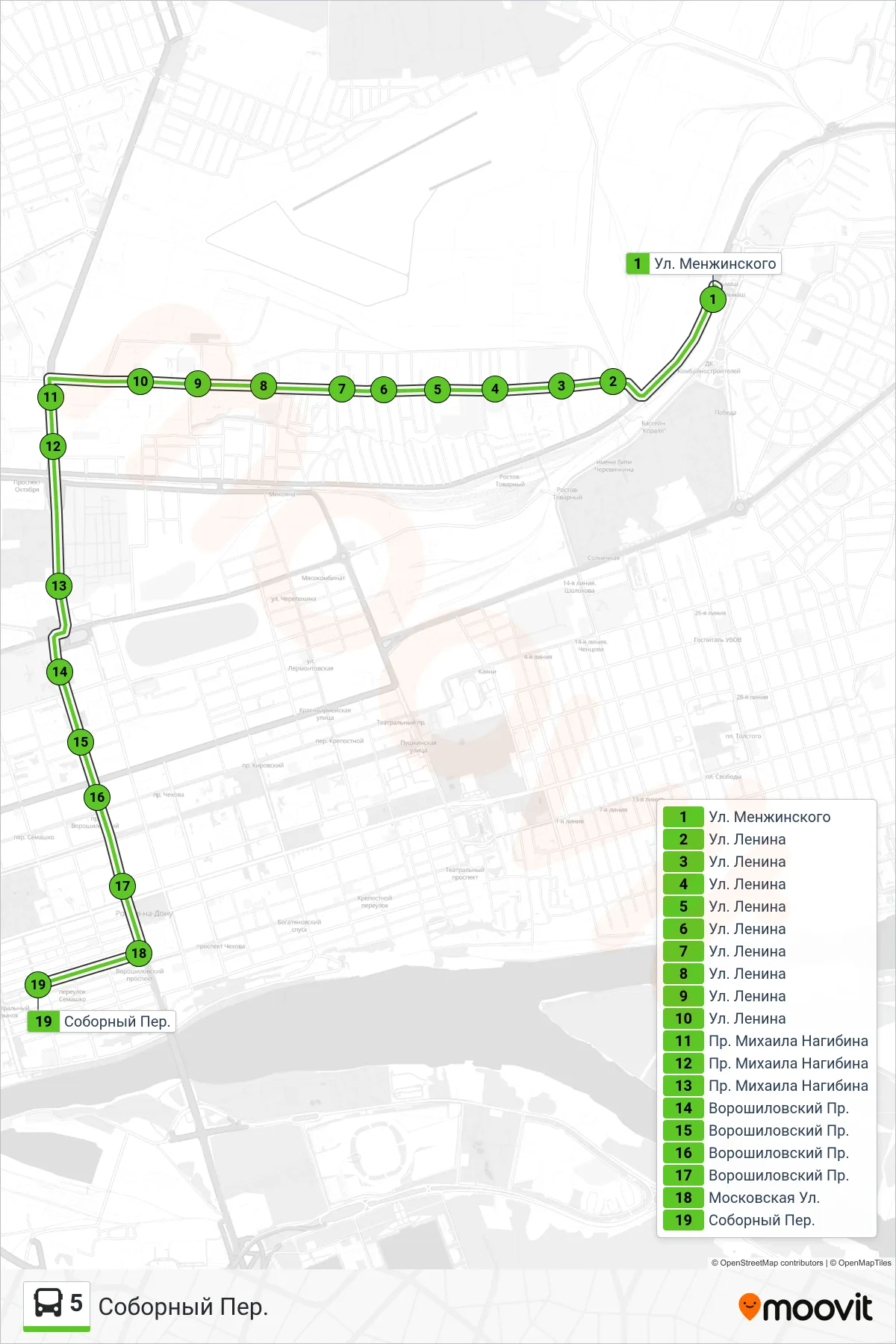 5 bus Line (Cathedral Lane) route and stops on a map