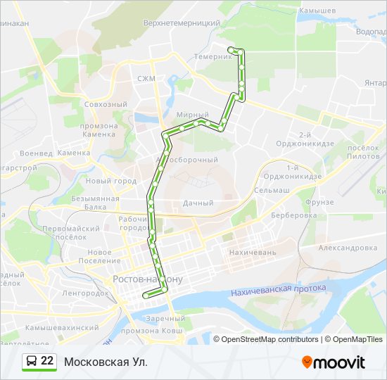 Маршрут 22 автобуса на карте со всеми остановками
