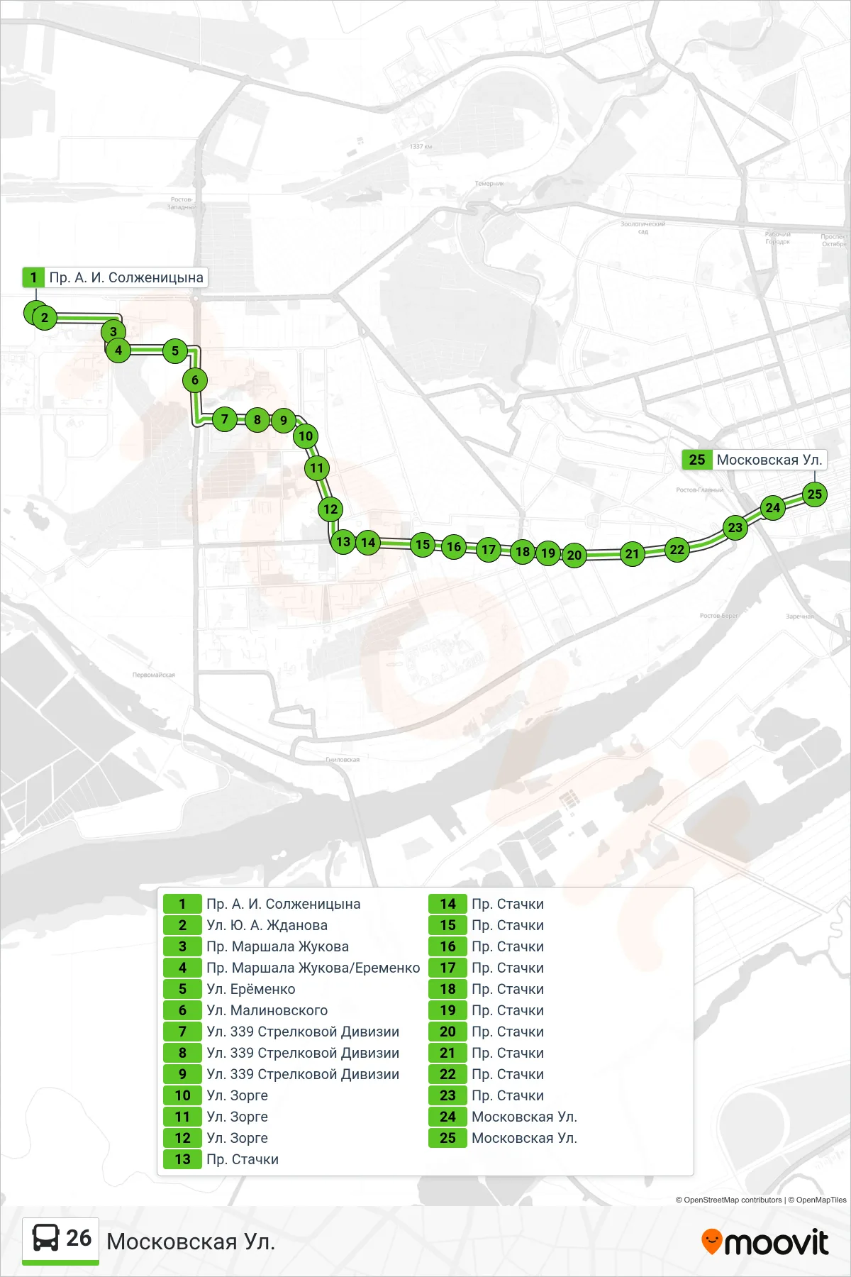 26 bus Line (Moscow Street) route and stops on a map
