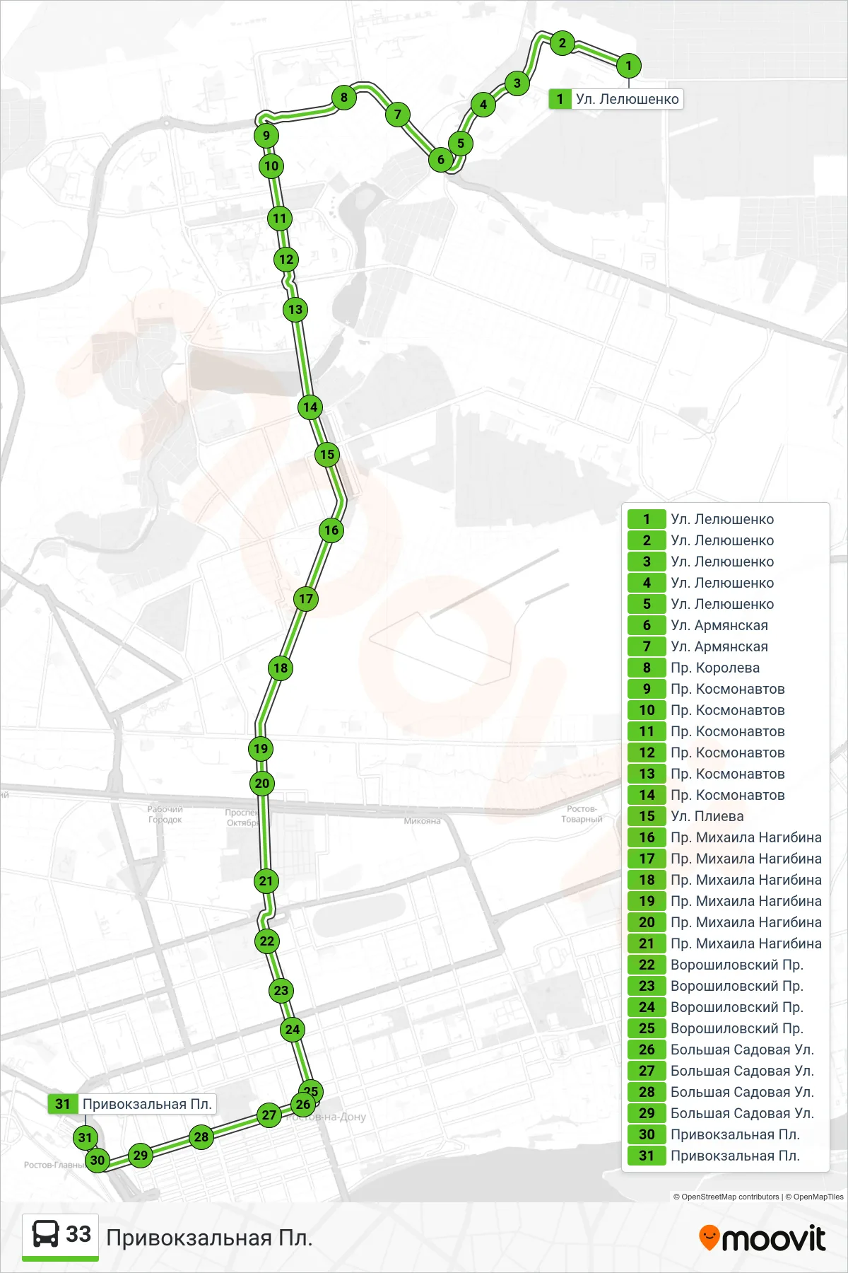 33 bus Line (Station Square) route and stops on a map